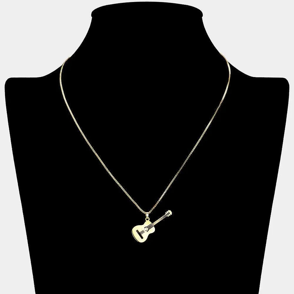 Gold 18K Gold Filled CZ Stone Pointed Guitar Plate Pendant Necklace - Jewelry Store by Erik Rayo