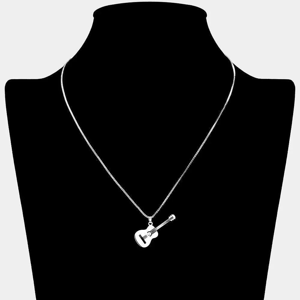 CZ Stone Pointed Guitar Plate Pendant Necklace - Jewelry Store by Erik Rayo
