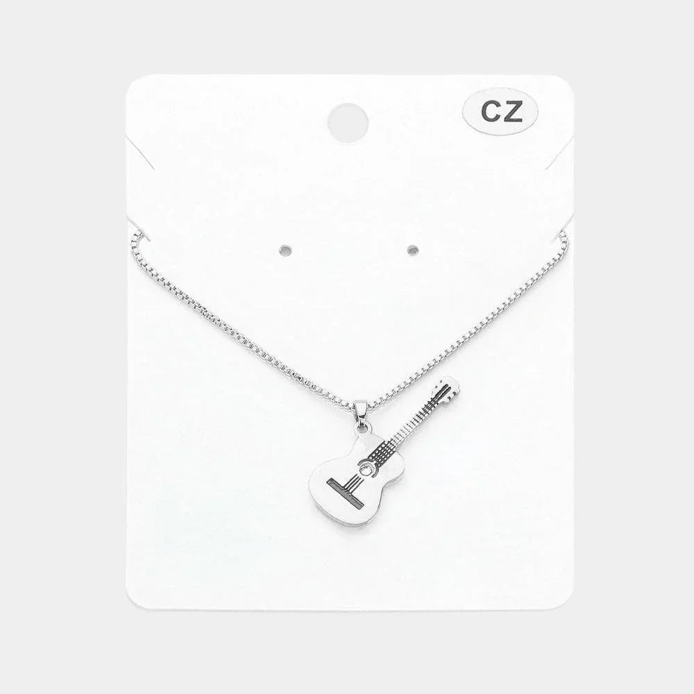 CZ Stone Pointed Guitar Plate Pendant Necklace - Jewelry Store by Erik Rayo