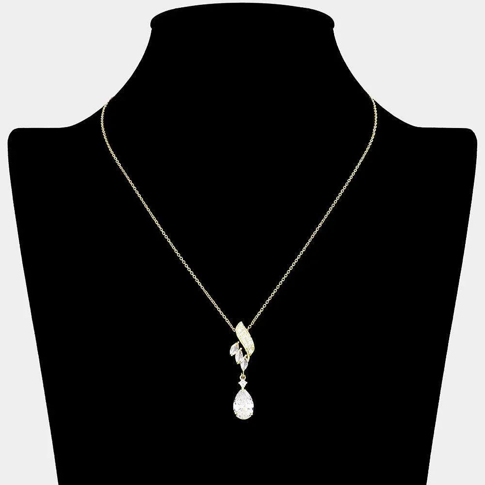 Gold 18K Gold Filled Teardrop Marquise CZ Stone Pointed Pendant Necklace - Jewelry Store by Erik Rayo