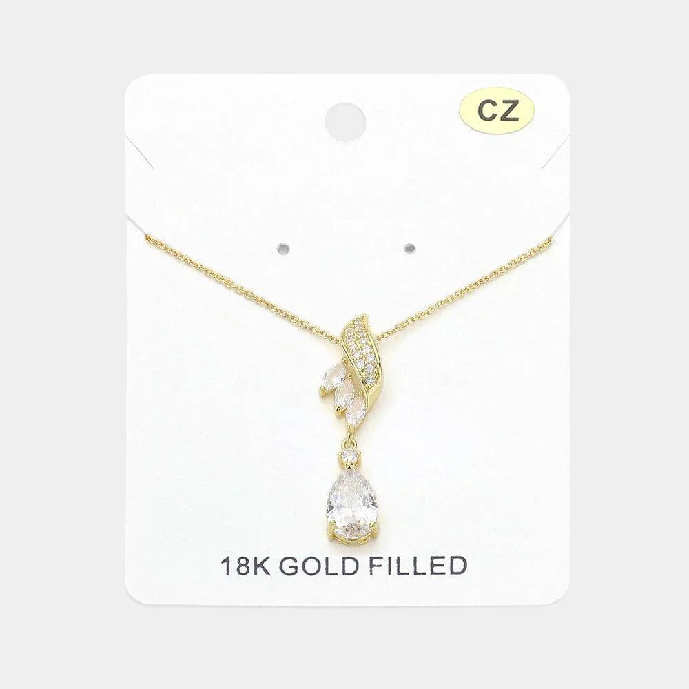 Gold 18K Gold Filled Teardrop Marquise CZ Stone Pointed Pendant Necklace - Jewelry Store by Erik Rayo