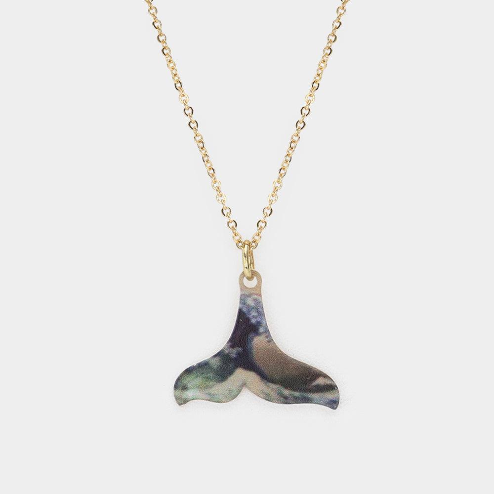 Gold Patterned Whale Tail Pendant Necklace - Jewelry Store by Erik Rayo