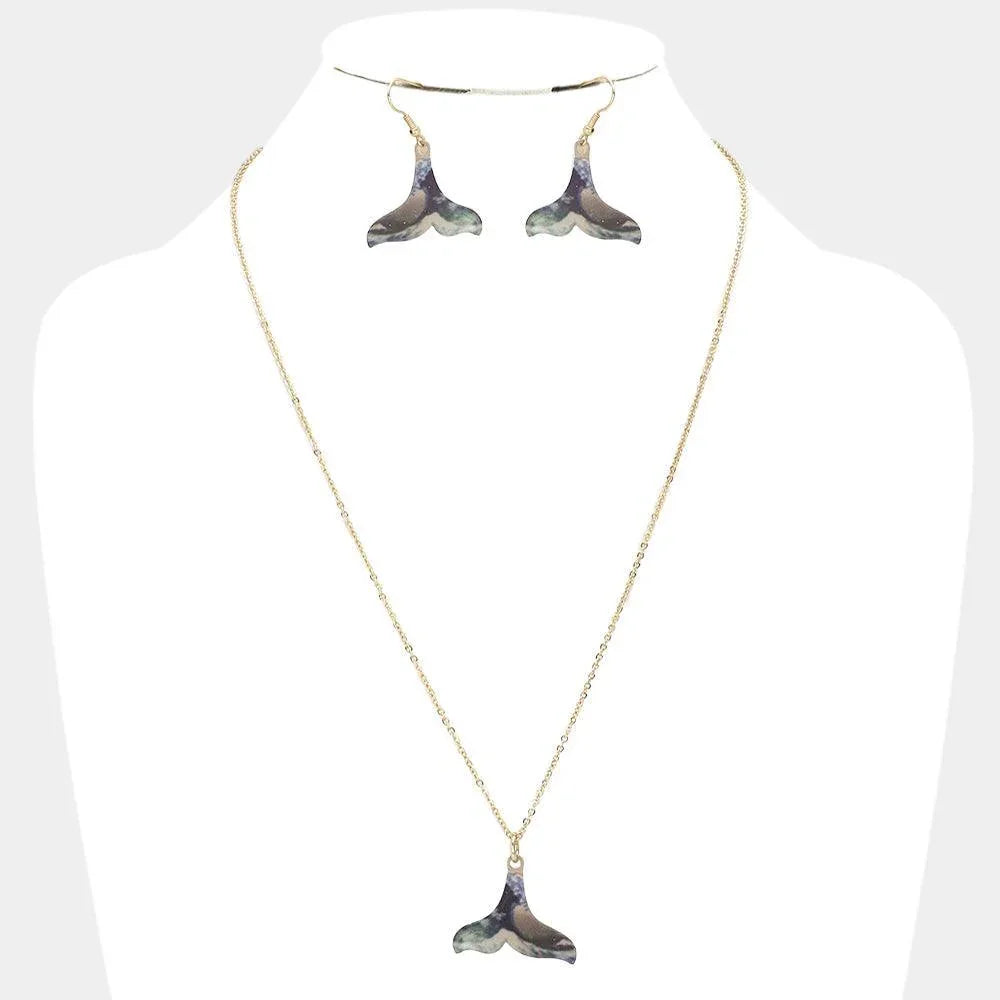 Gold Patterned Whale Tail Pendant Necklace - Jewelry Store by Erik Rayo