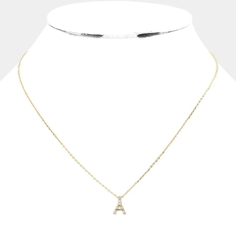 Gold Brass Metal Stone Paved Eiffel Tower Pendant Necklace - Jewelry Store by Erik Rayo