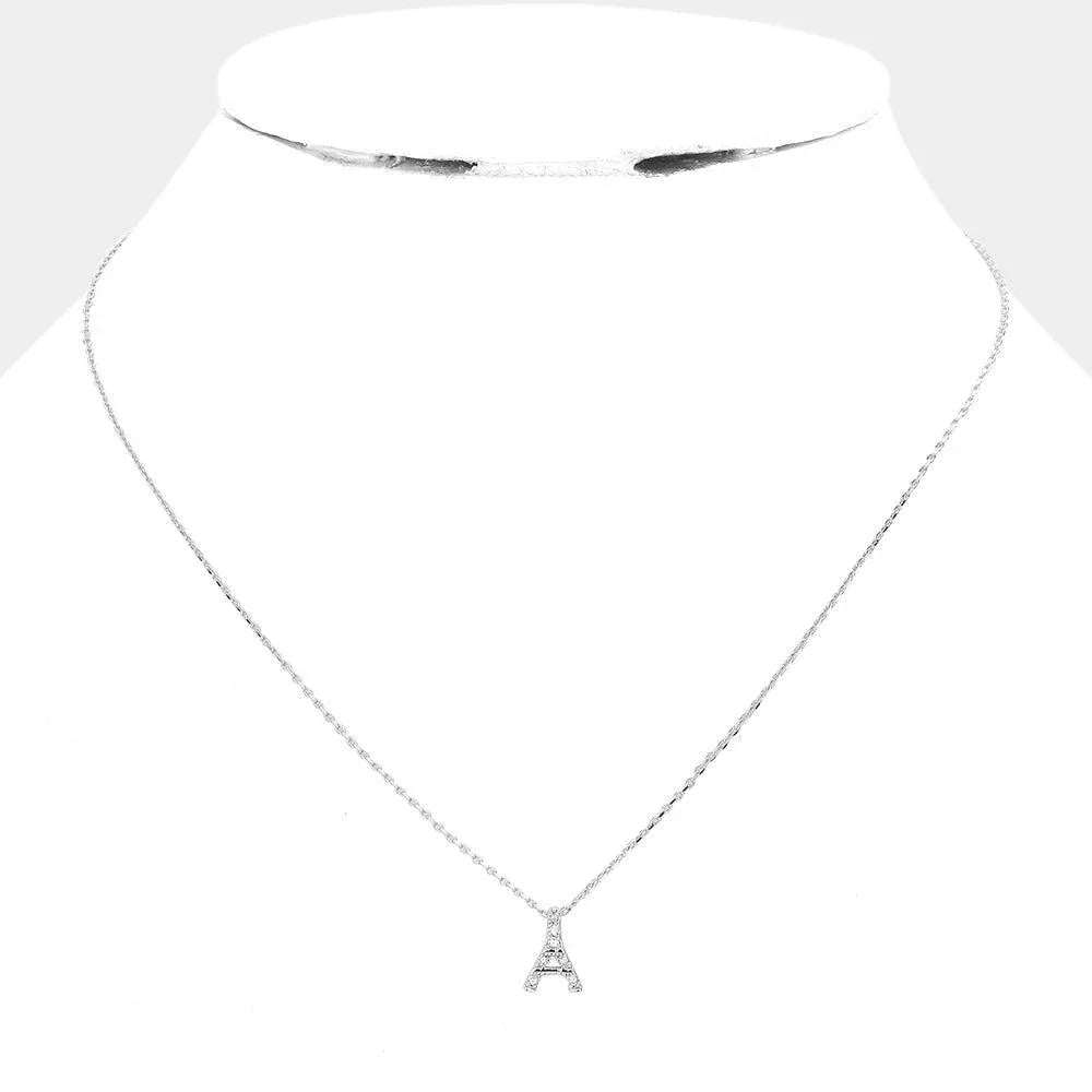 Silver Brass Metal Stone Paved Eiffel Tower Pendant Necklace - Jewelry Store by Erik Rayo