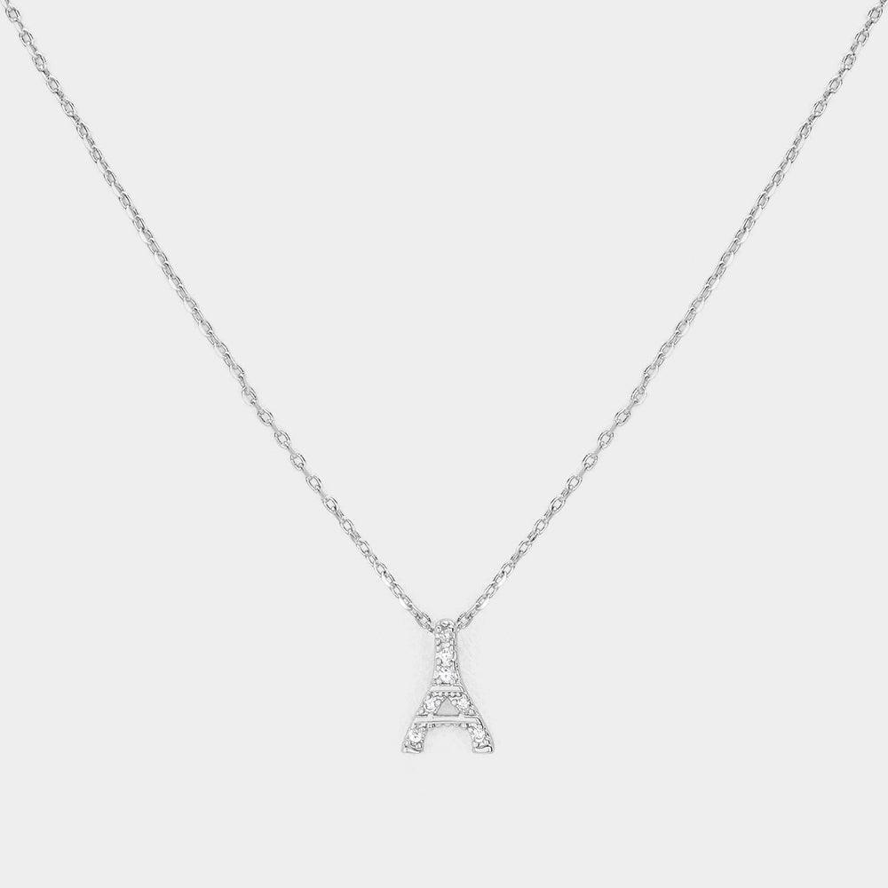 Silver Brass Metal Stone Paved Eiffel Tower Pendant Necklace - Jewelry Store by Erik Rayo