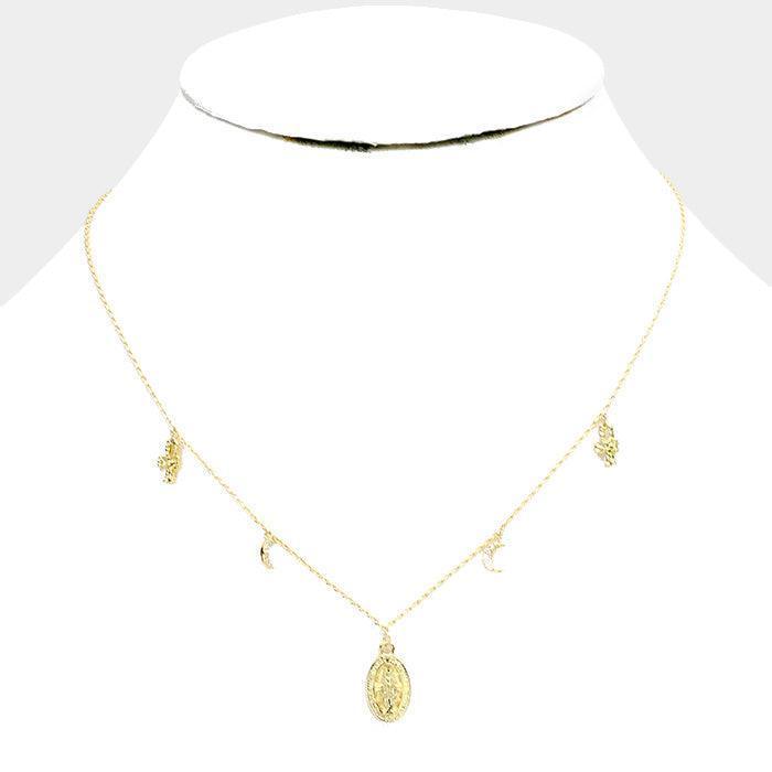 14K Gold Dipped Saint Mary CZ Moon Necklace - Jewelry Store by Erik Rayo
