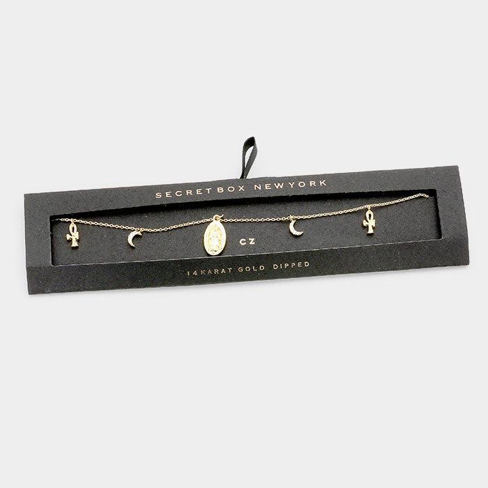 14K Gold Dipped Saint Mary CZ Moon Necklace - Jewelry Store by Erik Rayo