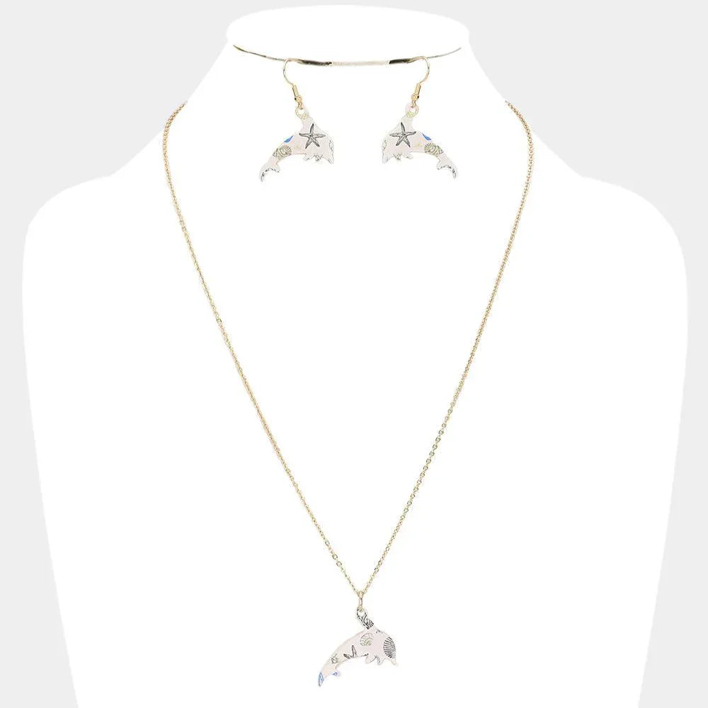 Gold Patterned Dolphin Pendant Necklace - Jewelry Store by Erik Rayo
