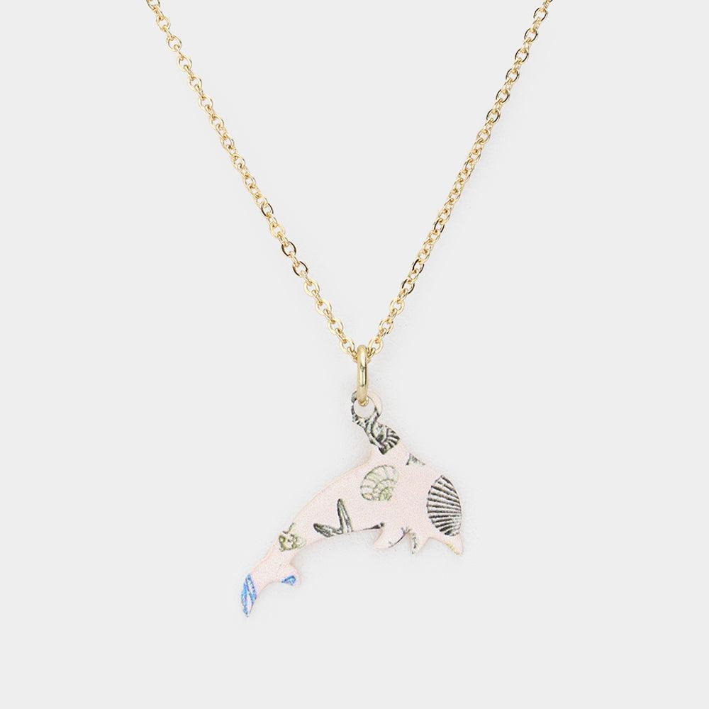 Gold Patterned Dolphin Pendant Necklace - Jewelry Store by Erik Rayo