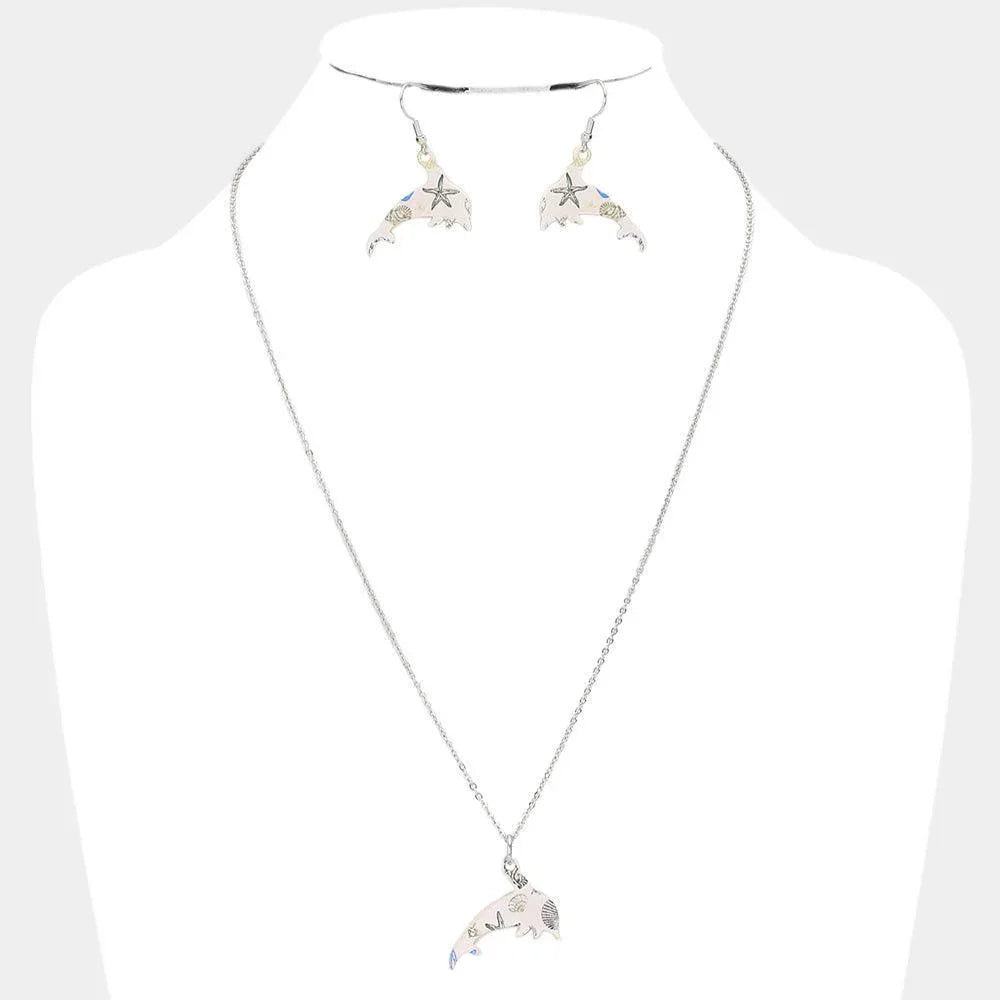 Silver Patterned Dolphin Pendant Necklace - Jewelry Store by Erik Rayo