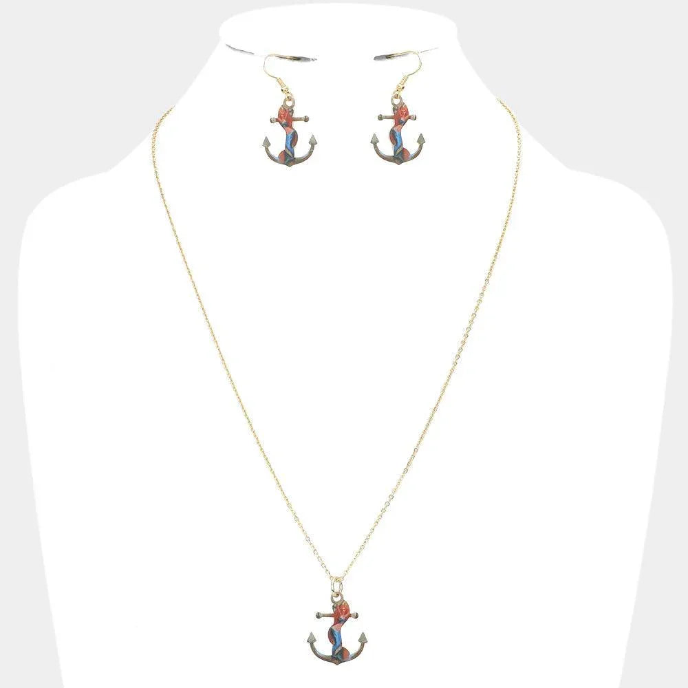 Gold Mermaid Printed Anchor Pendant Necklace - Jewelry Store by Erik Rayo