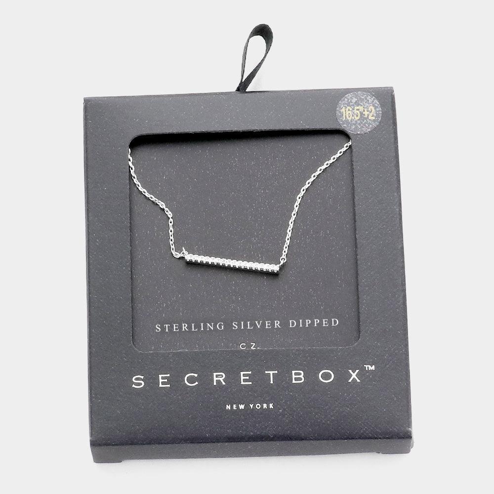 White Sterling Silver Dipped CZ Bar Pendant Necklace - Jewelry Store by Erik Rayo
