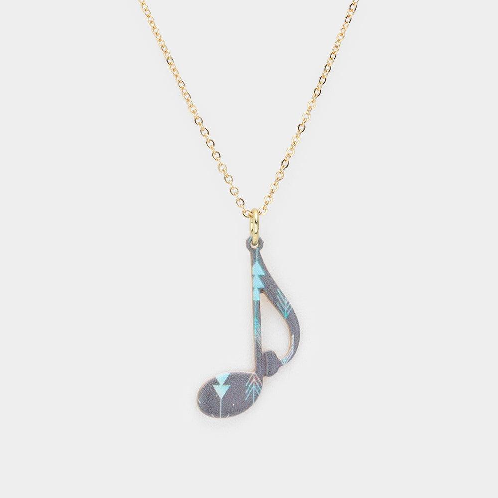 Gold Patterned Music Note Pendant Necklace - Jewelry Store by Erik Rayo