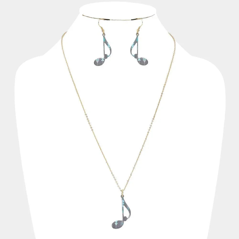 Gold Patterned Music Note Pendant Necklace - Jewelry Store by Erik Rayo