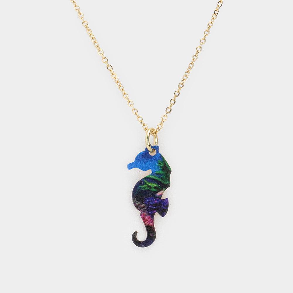 Gold Patterned Seahorse Pendant Necklace - Jewelry Store by Erik Rayo