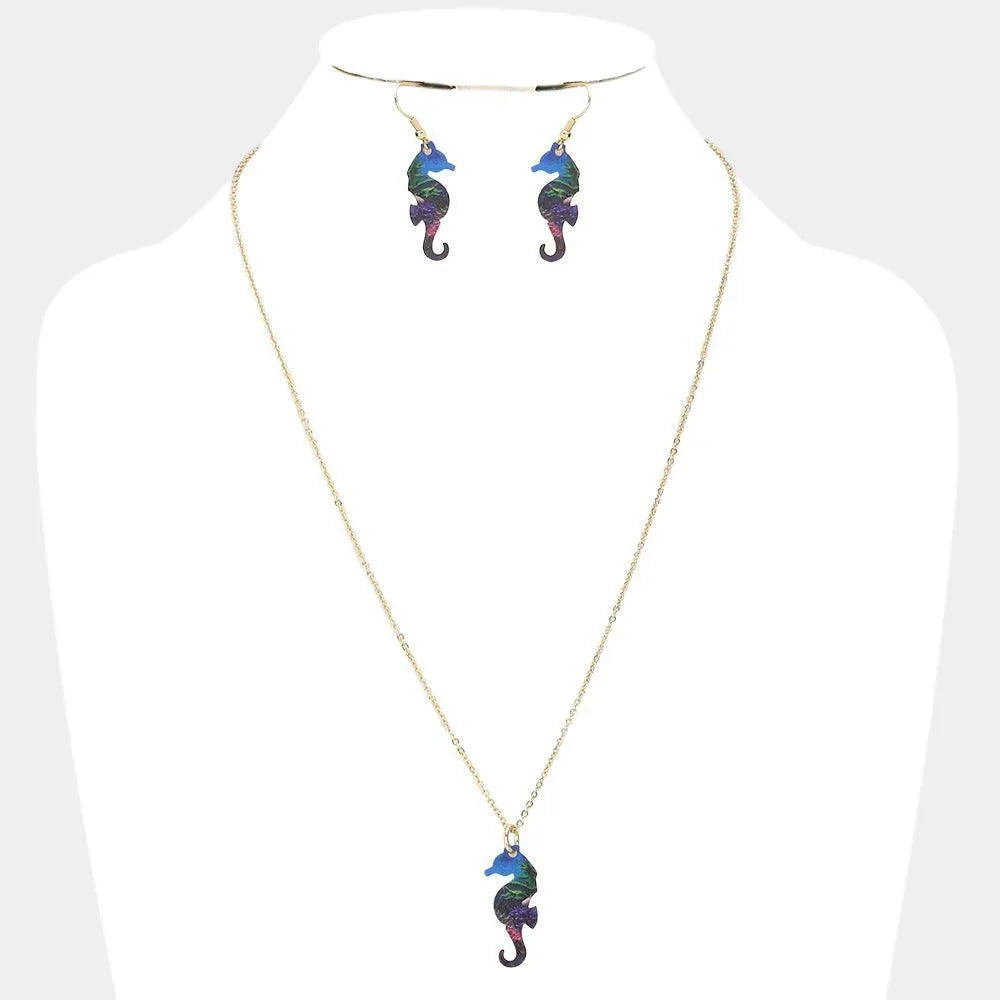 Gold Patterned Seahorse Pendant Necklace - Jewelry Store by Erik Rayo