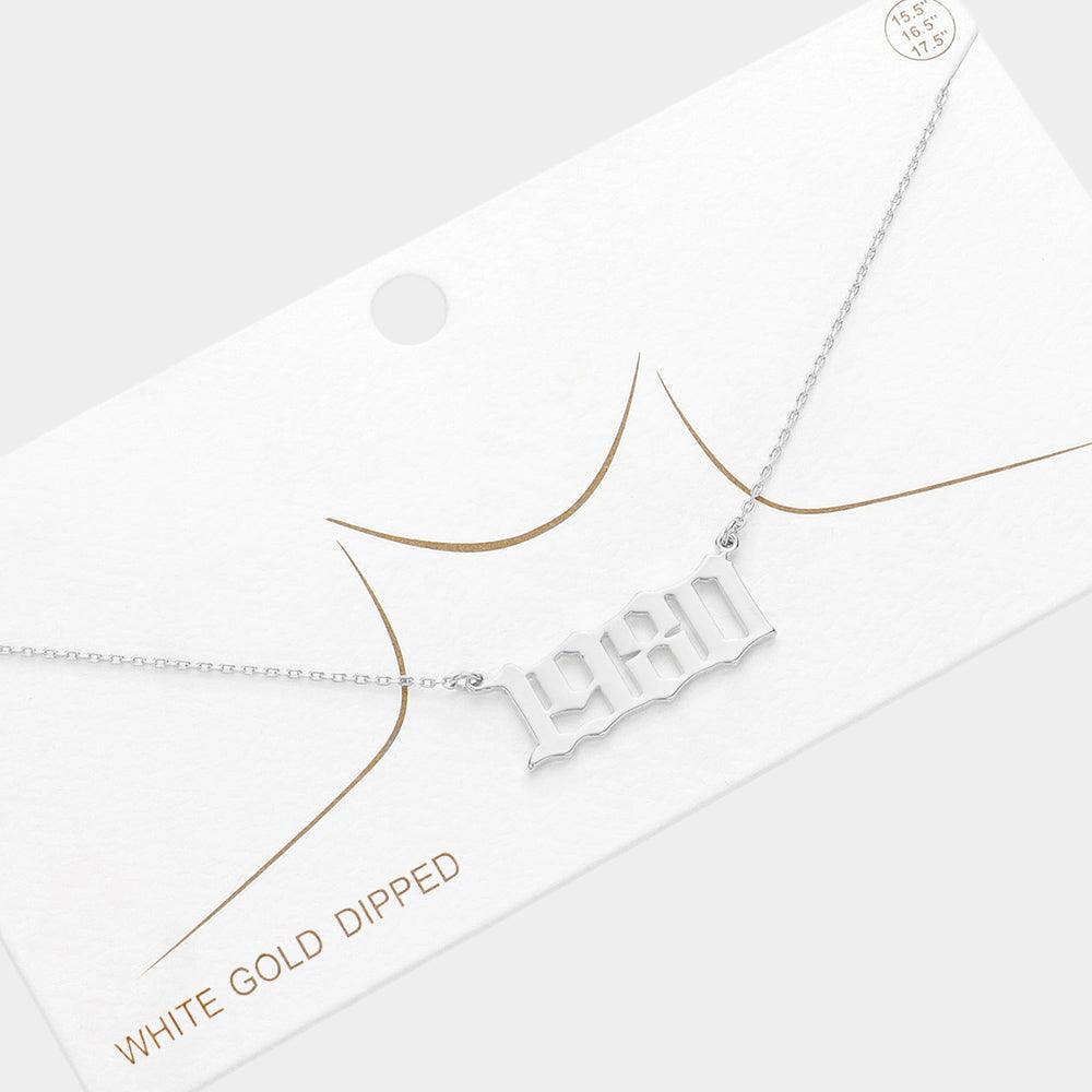 Gold 1980 White Gold Dipped Birth Year Pendant Necklace