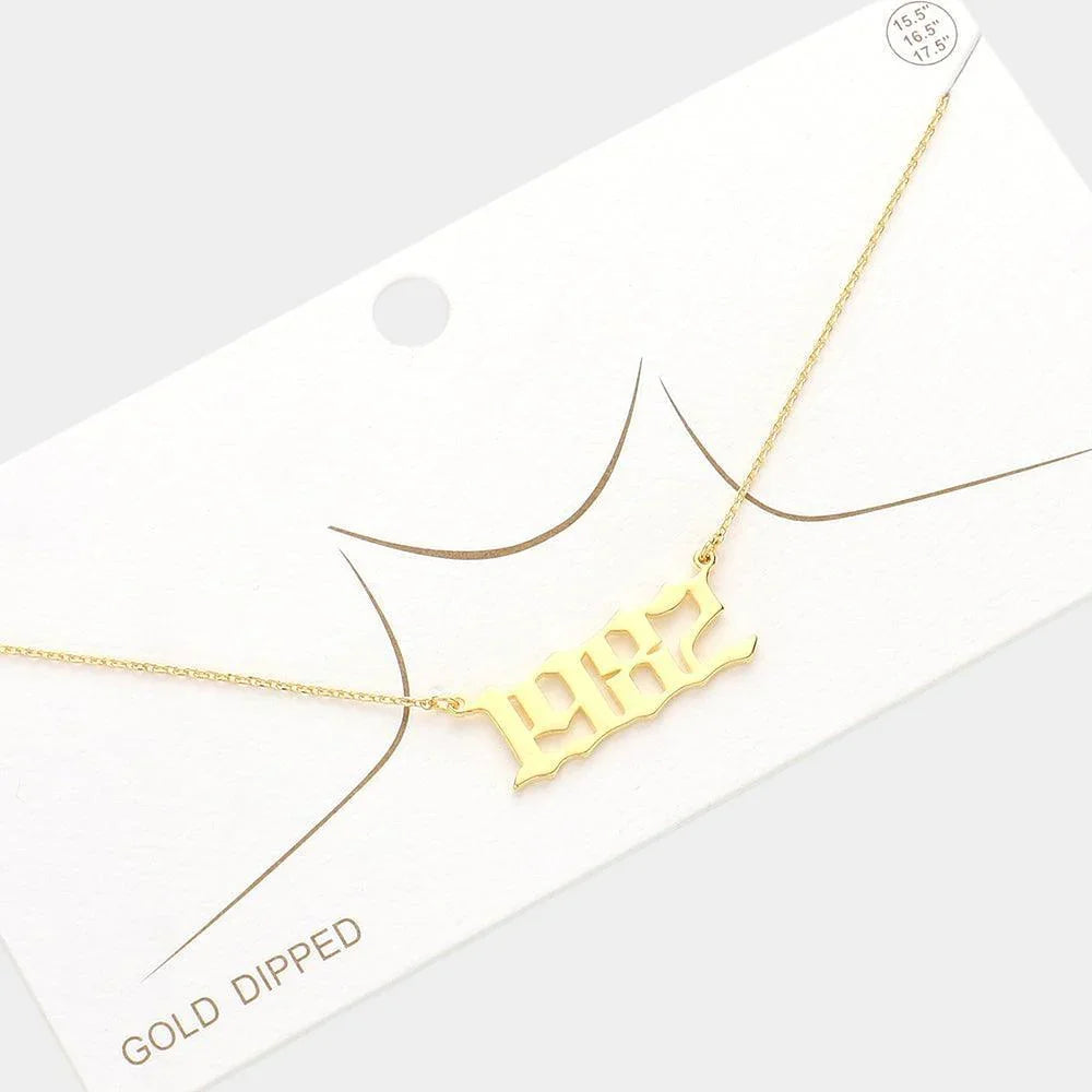 Gold 1982 Gold Dipped Birth Year Pendant Necklace - Jewelry Store by Erik Rayo