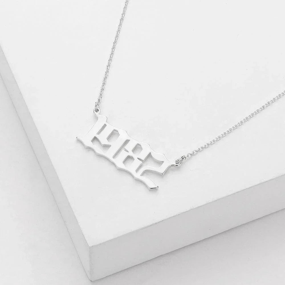 Gold 1982 White Gold Dipped Birth Year Pendant Necklace - Jewelry Store by Erik Rayo