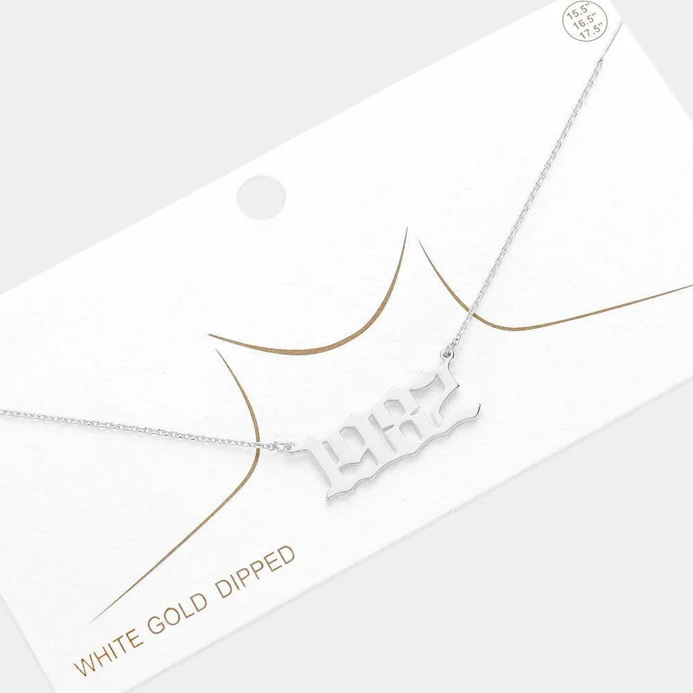 Gold 1982 White Gold Dipped Birth Year Pendant Necklace - Jewelry Store by Erik Rayo