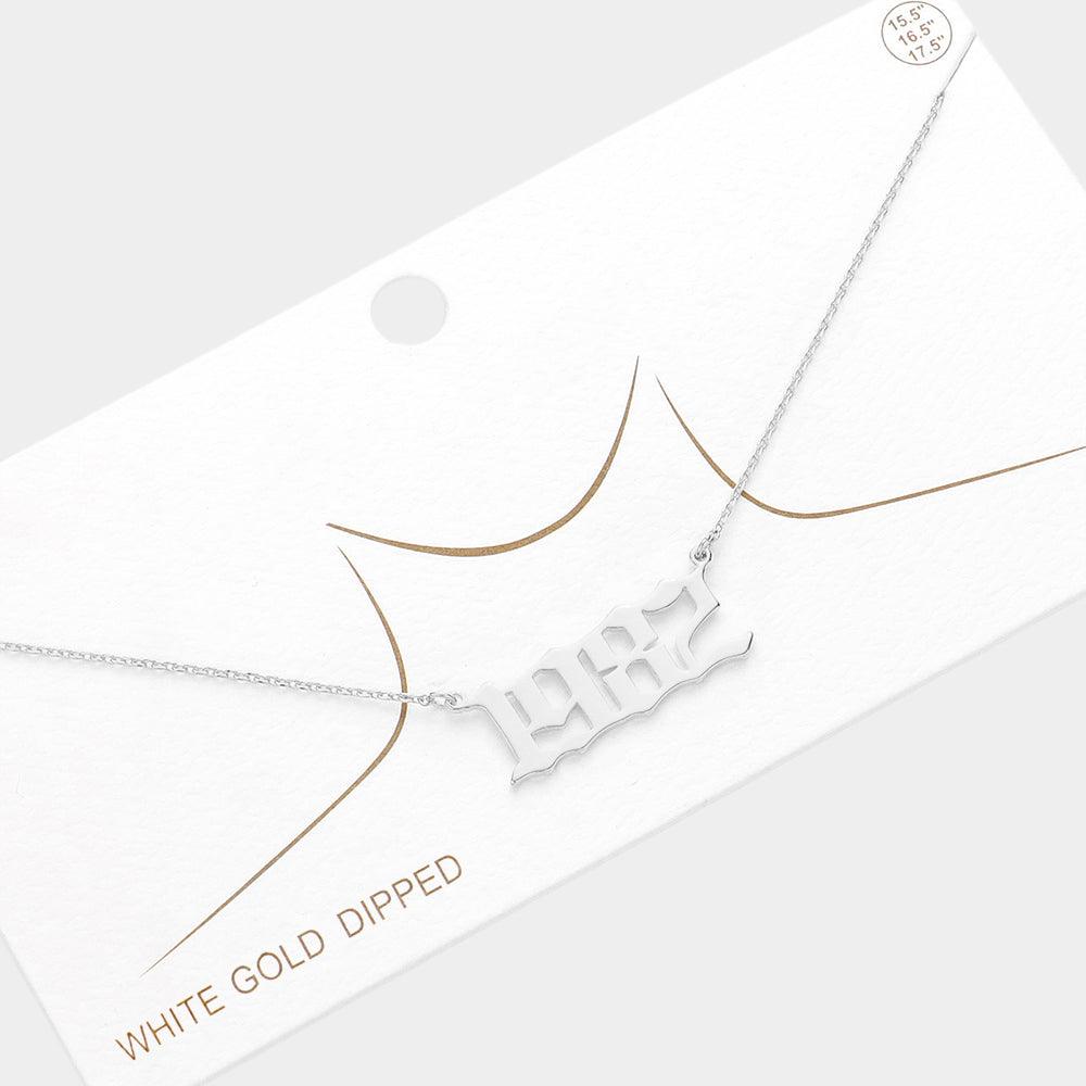 Gold 1982 White Gold Dipped Birth Year Pendant Necklace