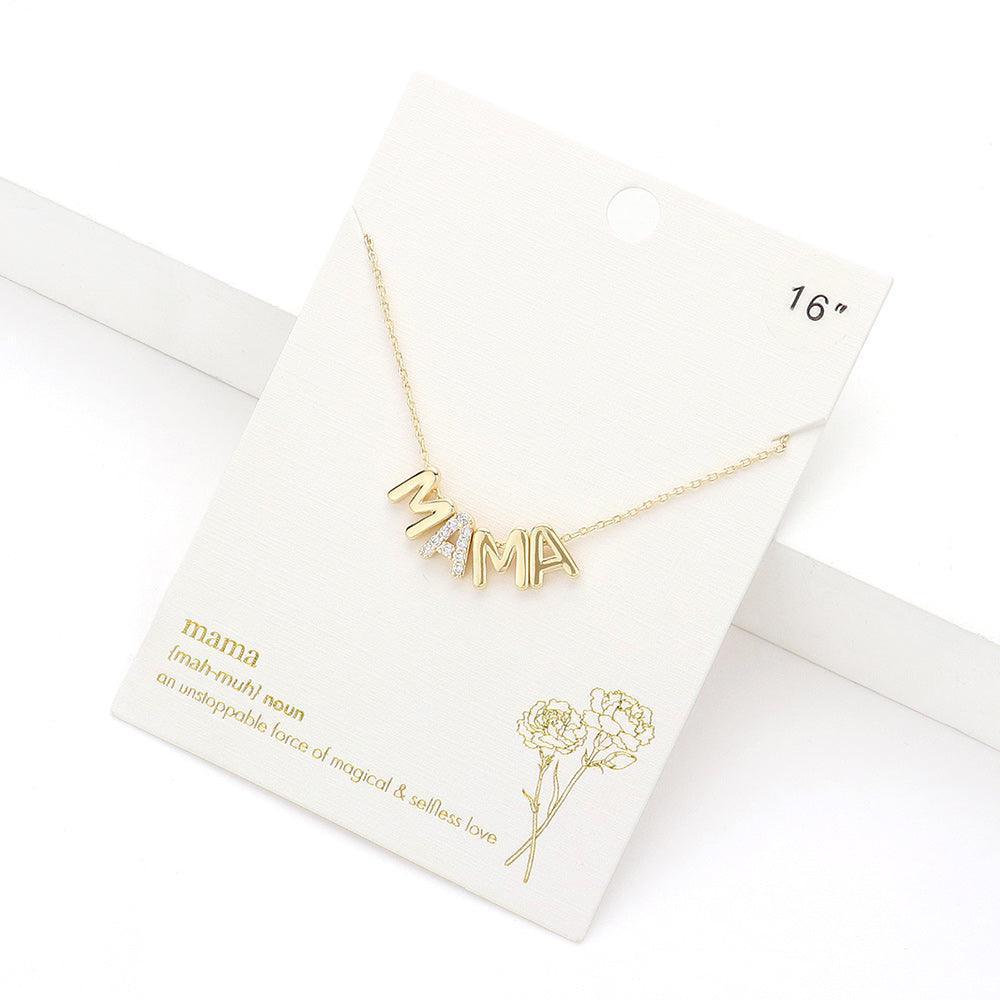 Gold Stone Paved MAMA Message Pendant Necklace - Jewelry Store by Erik Rayo