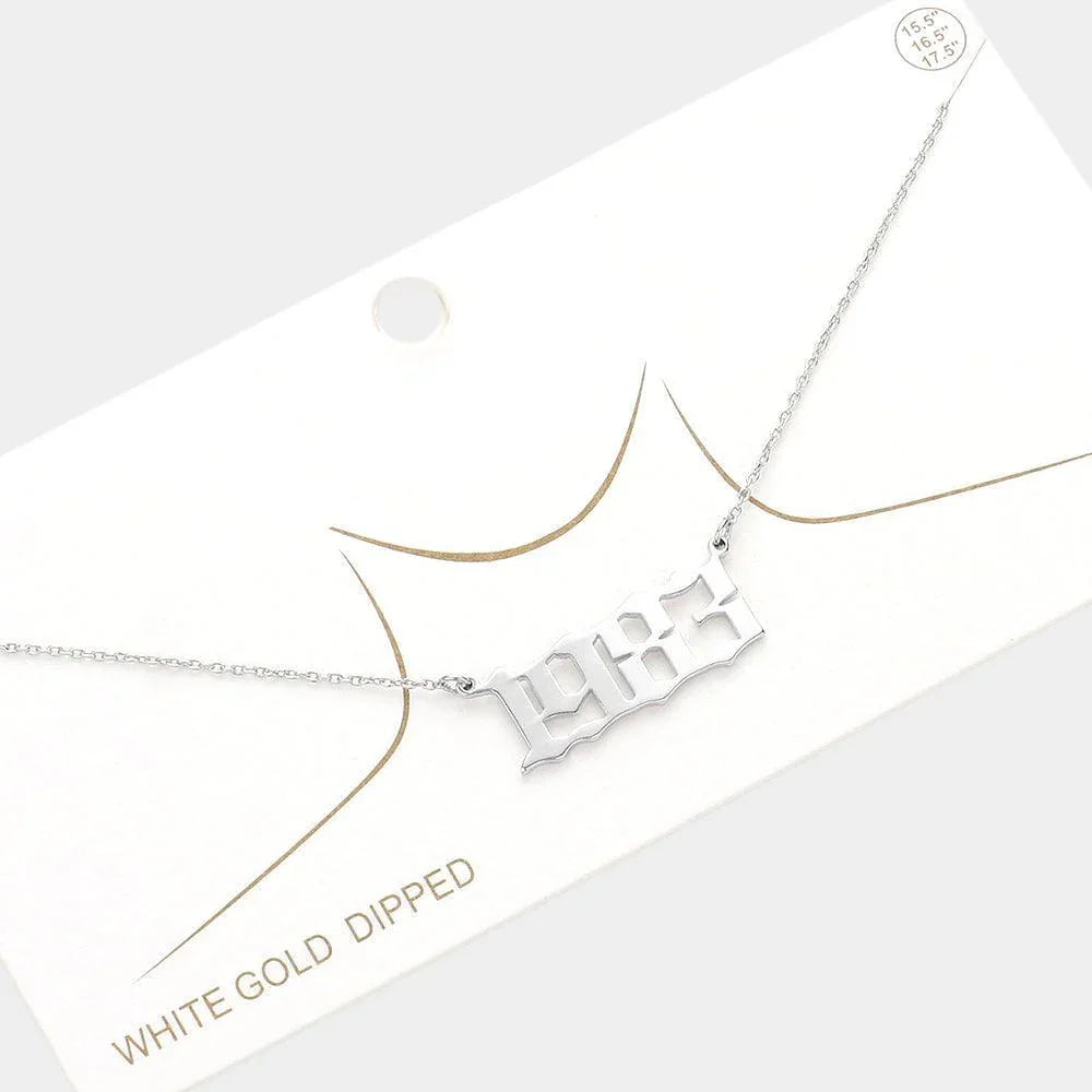 Gold 1983 White Gold Dipped Birth Year Pendant Necklace - Jewelry Store by Erik Rayo