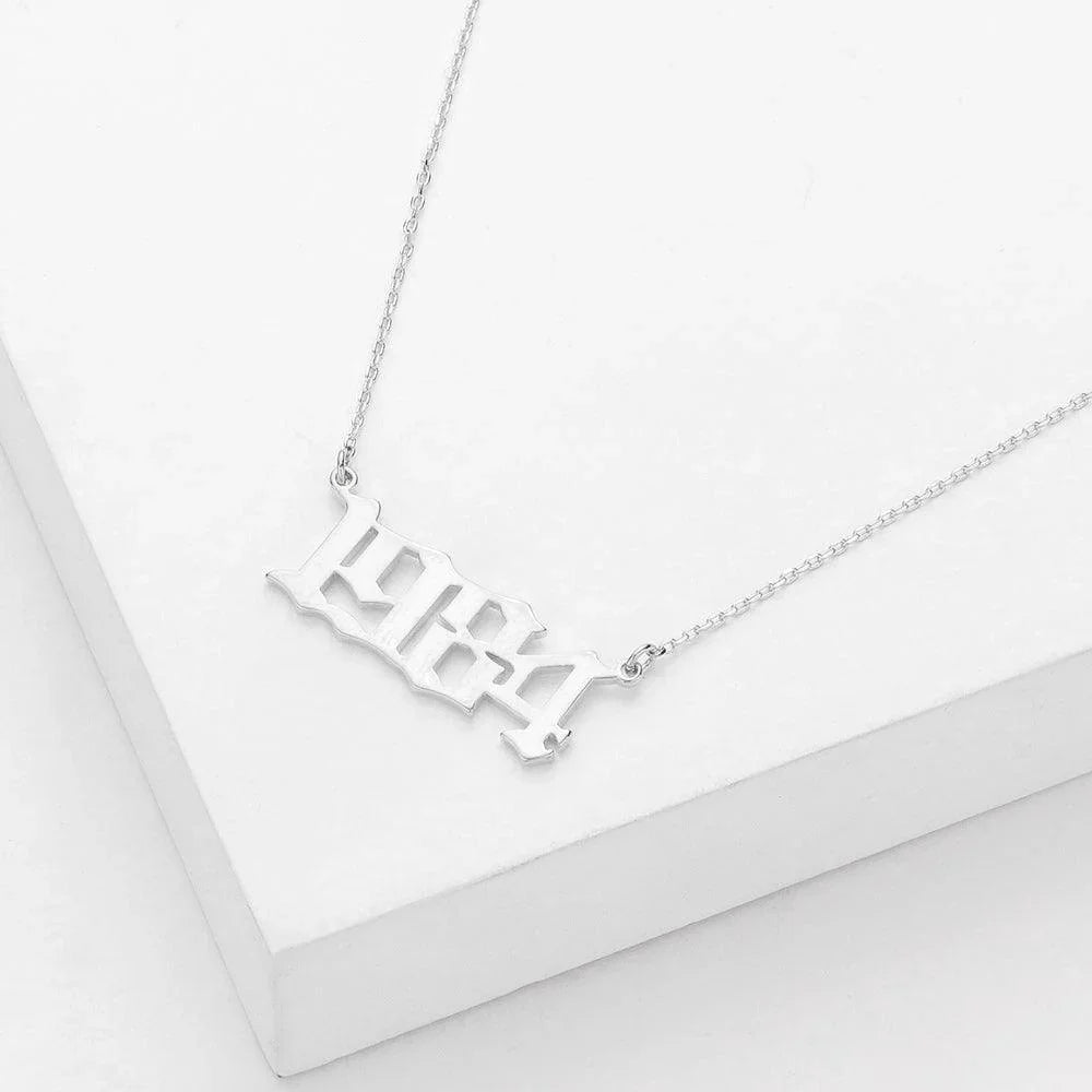 Gold 1984 White Gold Dipped Birth Year Pendant Necklace - Jewelry Store by Erik Rayo