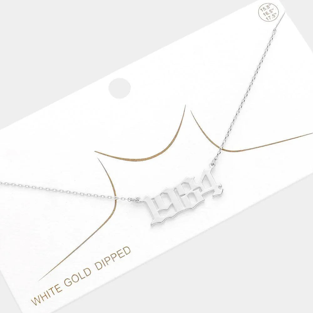 Gold 1984 White Gold Dipped Birth Year Pendant Necklace - Jewelry Store by Erik Rayo