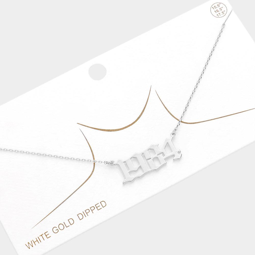 Gold 1984 White Gold Dipped Birth Year Pendant Necklace