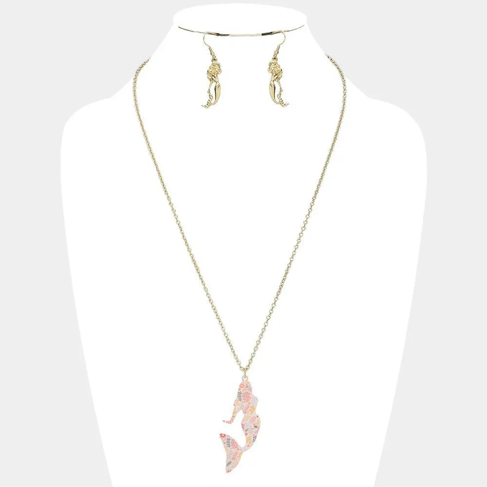 Gold Patterned Mermaid Pendant Necklace - Jewelry Store by Erik Rayo