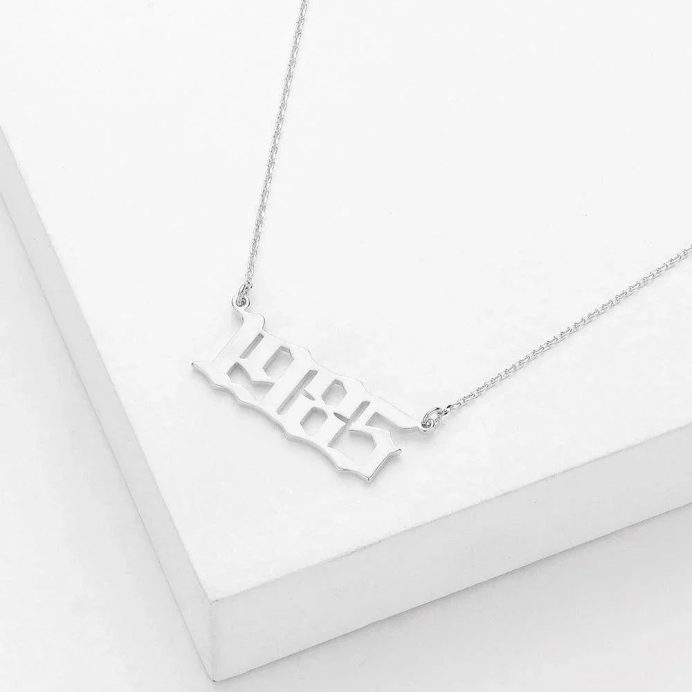 Gold 1985 White Gold Dipped Birth Year Pendant Necklace - Jewelry Store by Erik Rayo