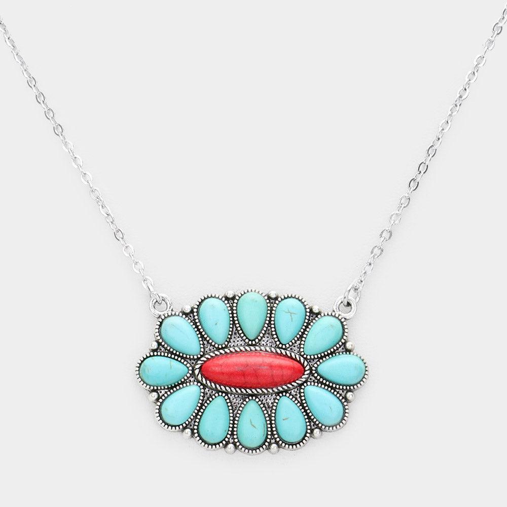 Turquoise Teardrop Oval Natural Stone Cluster Pendant Necklace - Jewelry Store by Erik Rayo