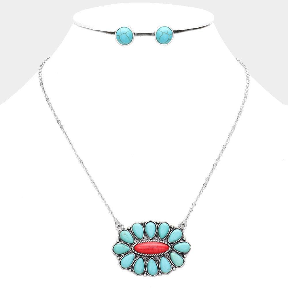 Turquoise Teardrop Oval Natural Stone Cluster Pendant Necklace - Jewelry Store by Erik Rayo