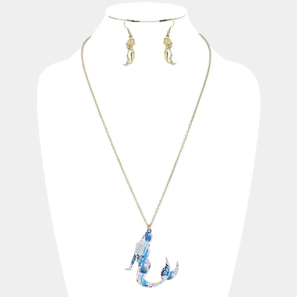 Gold Patterned Mermaid Pendant Necklace - Jewelry Store by Erik Rayo