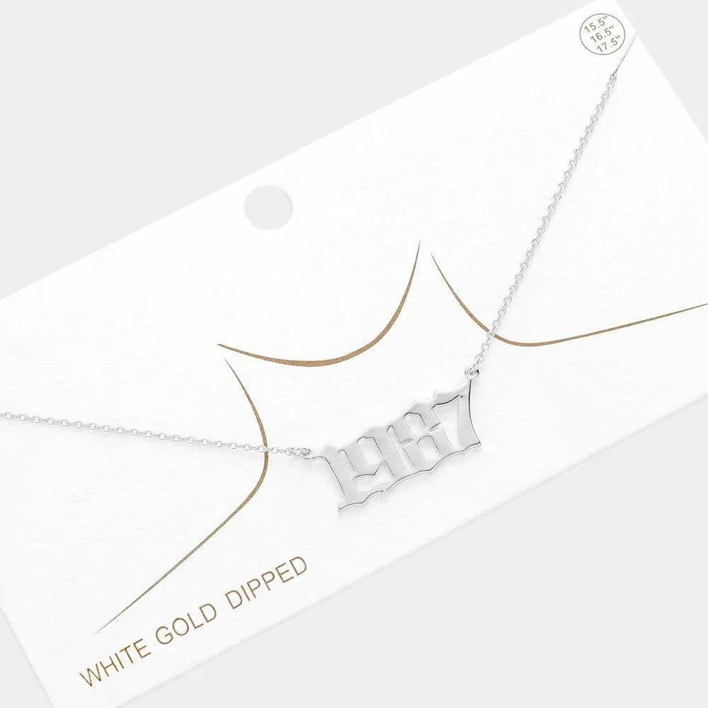 Gold 1987 White Gold Dipped Birth Year Pendant Necklace - Jewelry Store by Erik Rayo