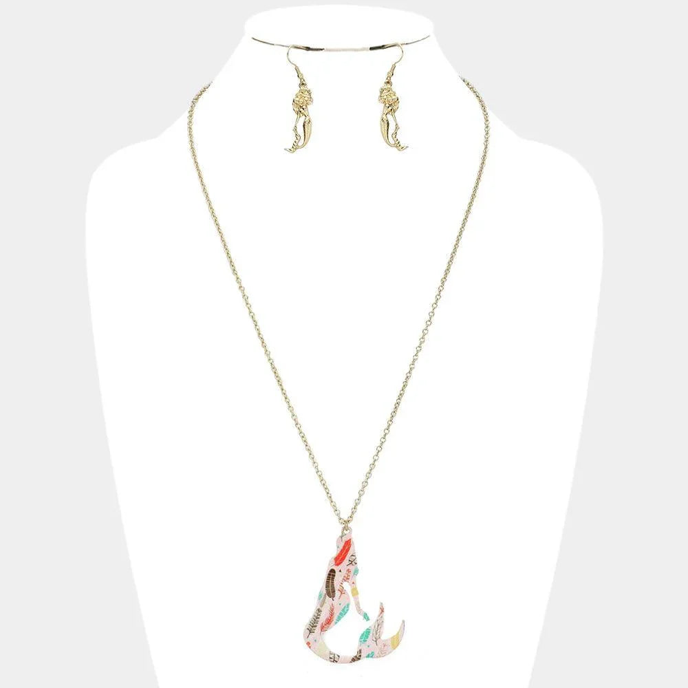 Gold Patterned Mermaid Pendant Necklace - Jewelry Store by Erik Rayo