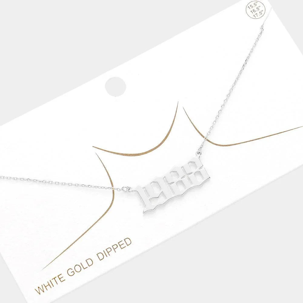 Gold 1988 White Gold Dipped Birth Year Pendant Necklace - Jewelry Store by Erik Rayo