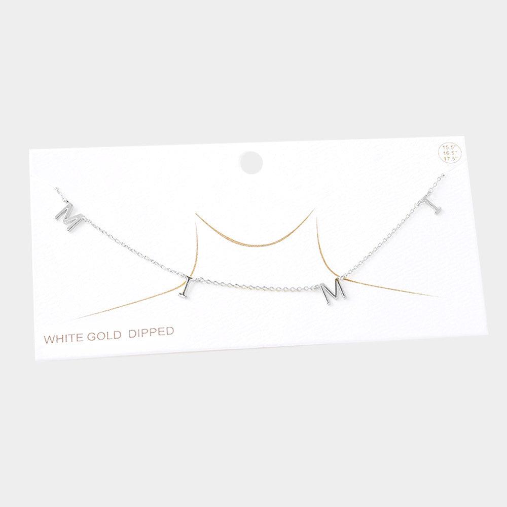 Gold White Gold Dipped MIMI Metal Message Pendant Necklace