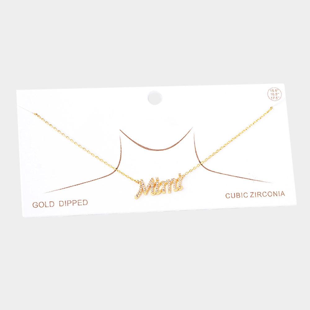 Gold Gold Dipped CZ Mimi Message Pendant Necklace