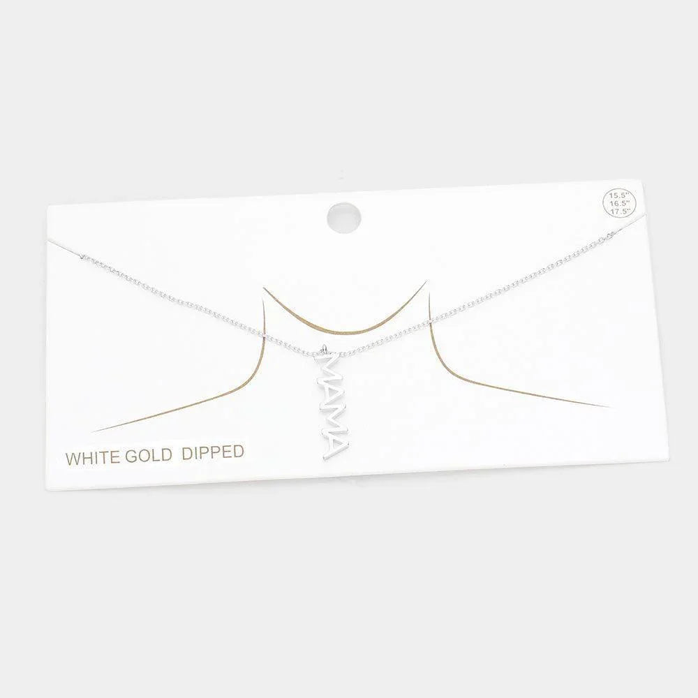 Gold White Gold Dipped Mama Metal Message Pendant Necklace - Jewelry Store by Erik Rayo