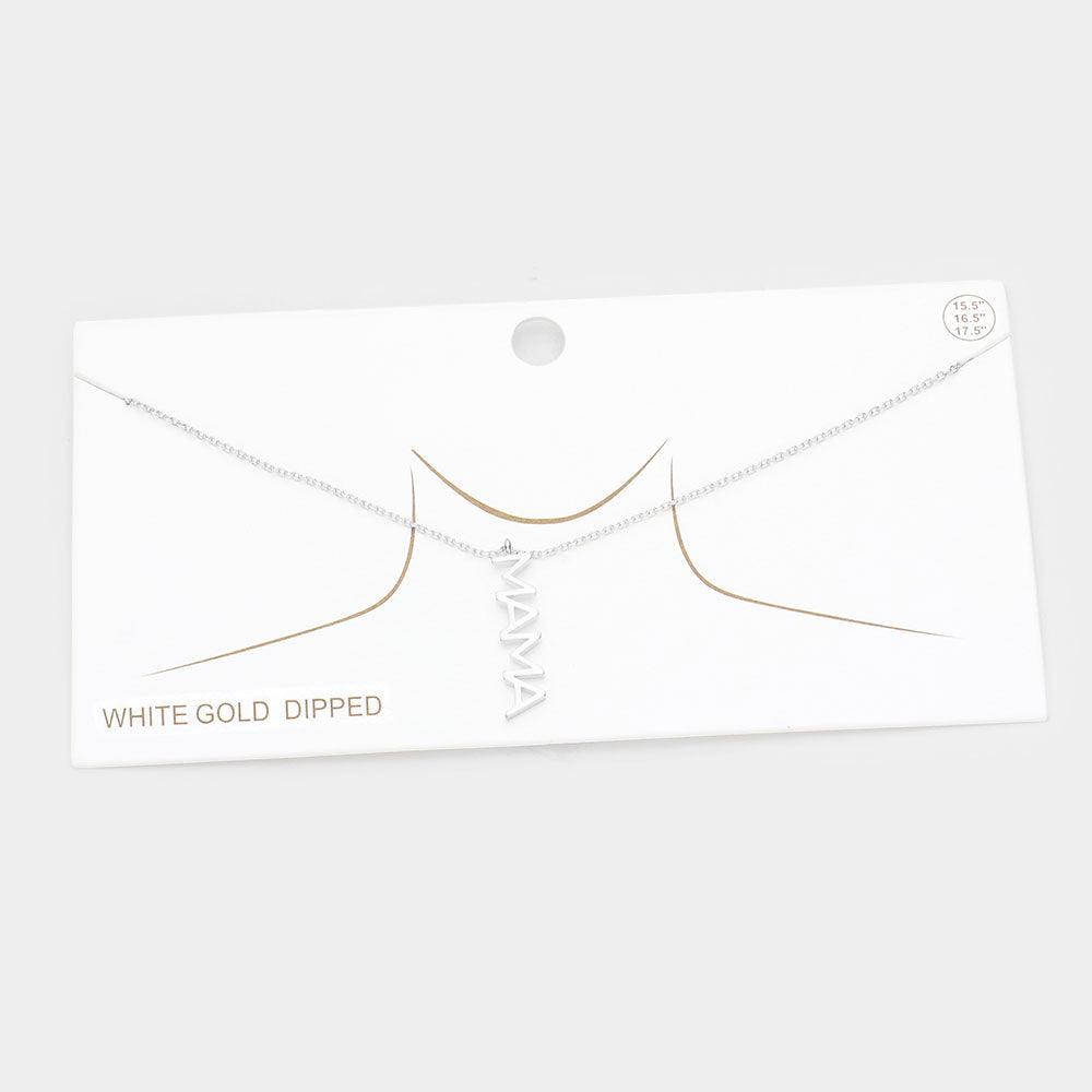 Gold White Gold Dipped Mama Metal Message Pendant Necklace