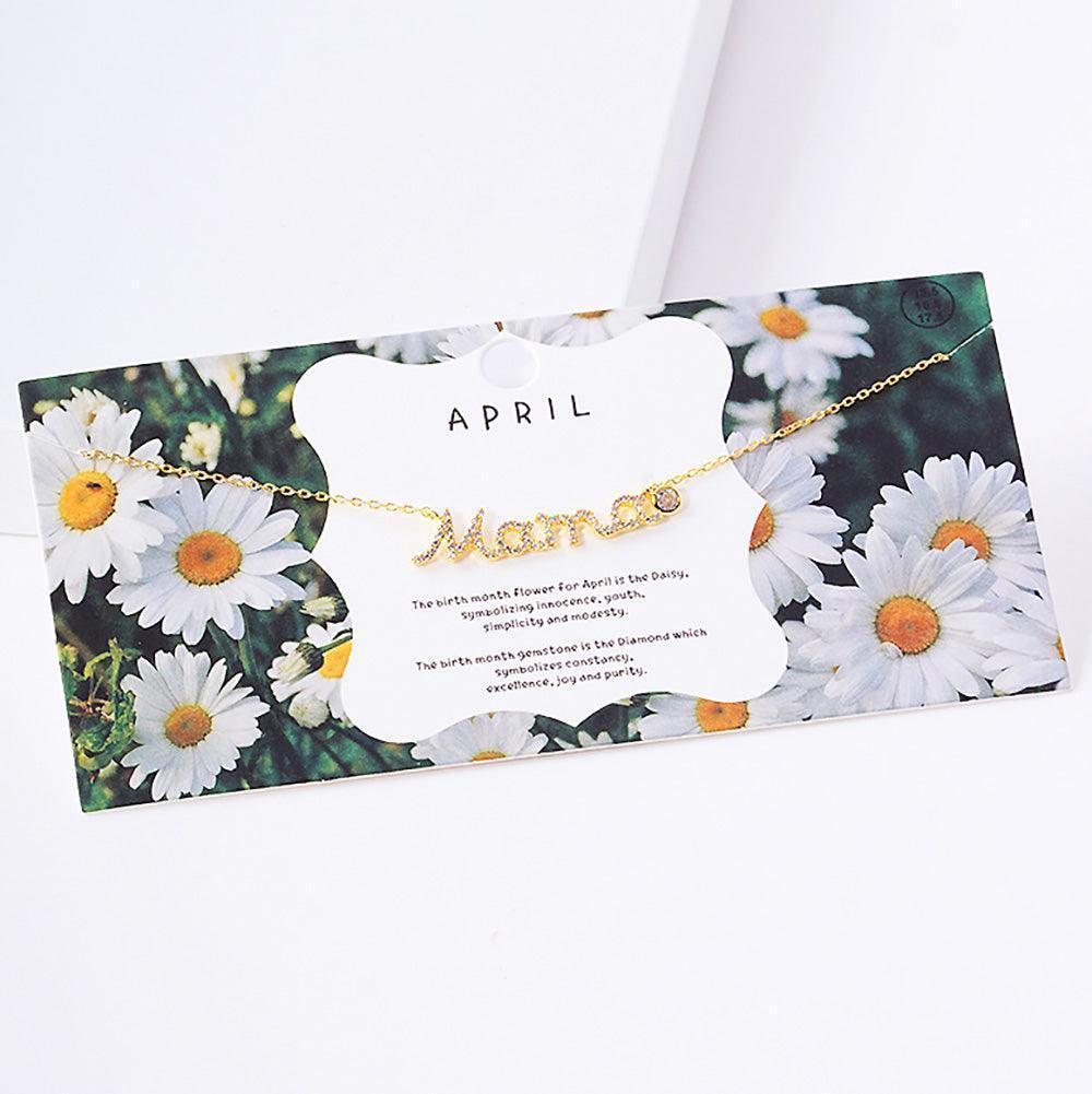 Gold April Birthstone MAMA Message Pendant Necklace - Jewelry Store by Erik Rayo