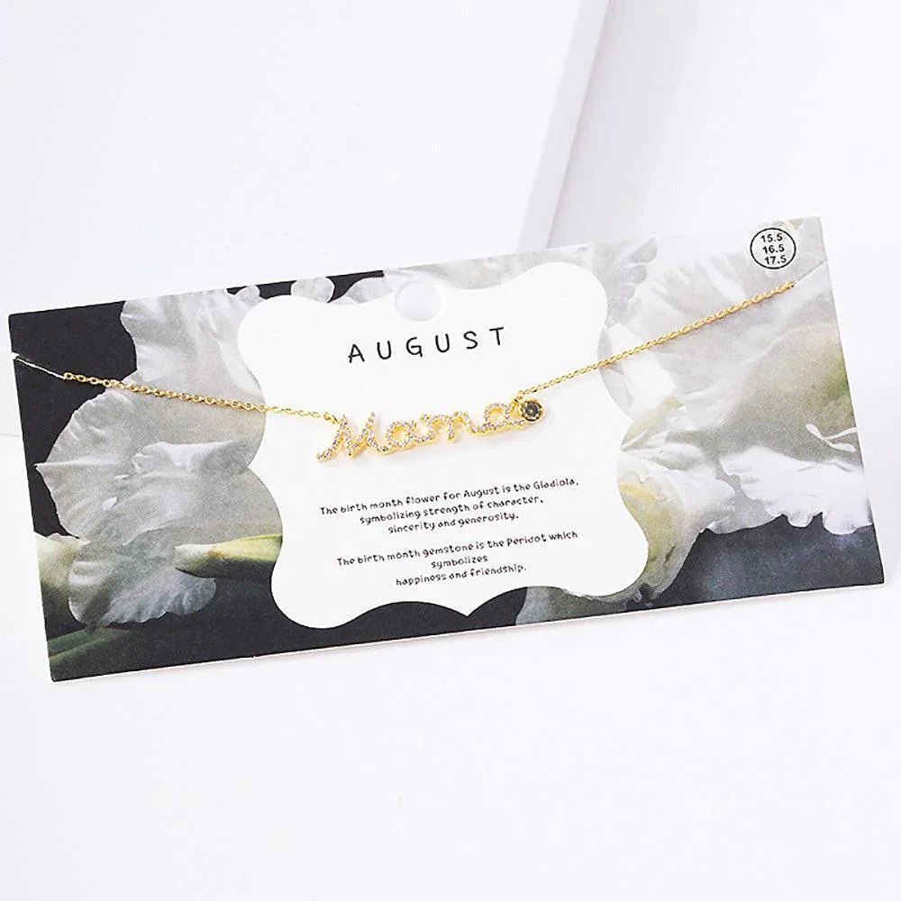 Gold August Birthstone MAMA Message Pendant Necklace - Jewelry Store by Erik Rayo