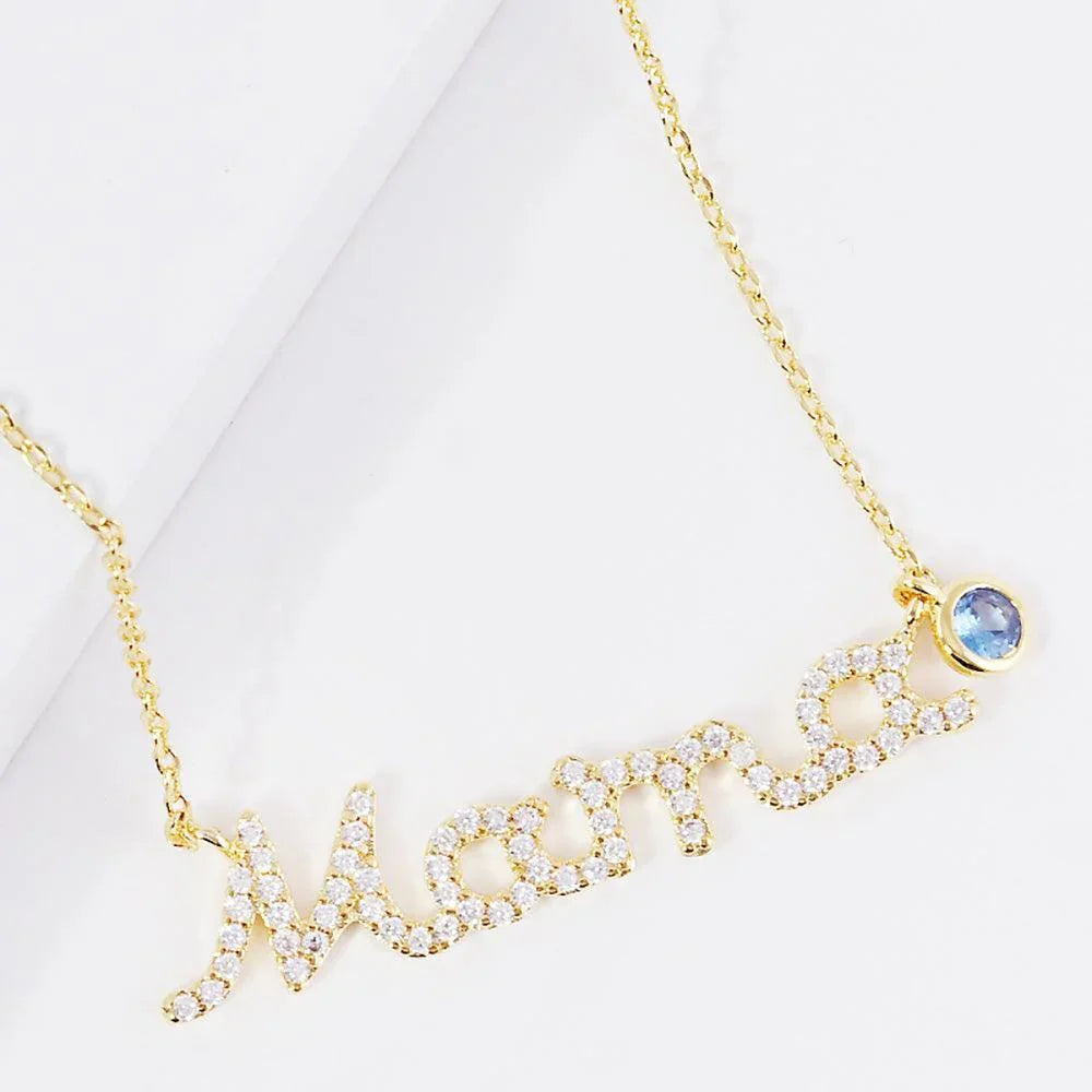 Gold December Birthstone MAMA Message Pendant Necklace - Jewelry Store by Erik Rayo