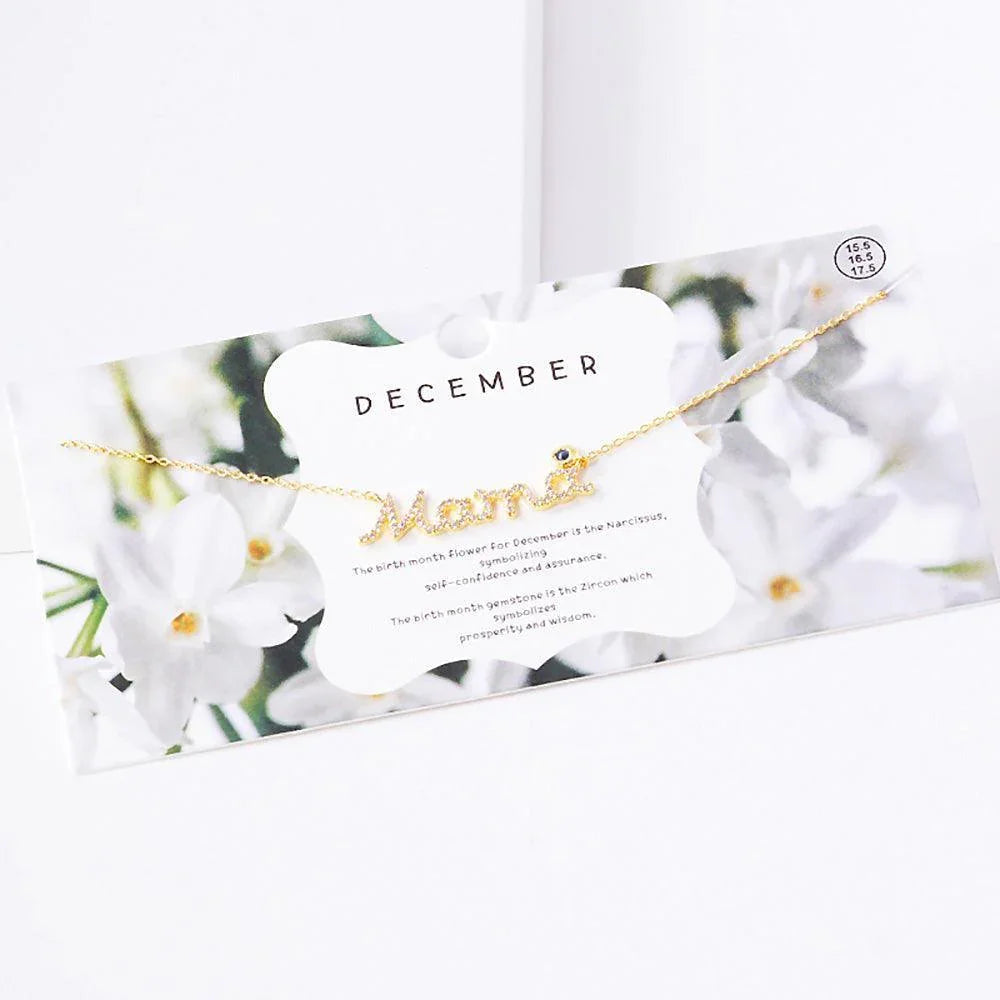 Gold December Birthstone MAMA Message Pendant Necklace - Jewelry Store by Erik Rayo