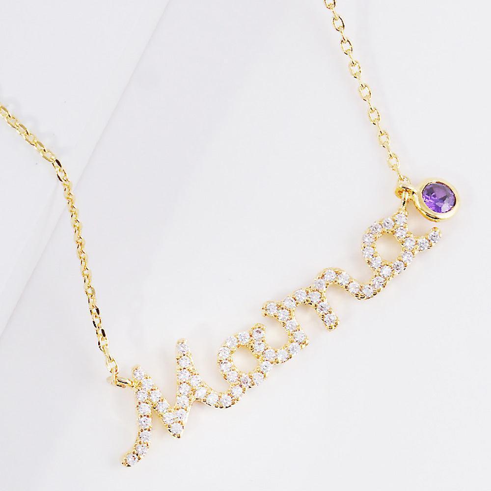 Gold February Birthstone MAMA Message Pendant Necklace - Jewelry Store by Erik Rayo
