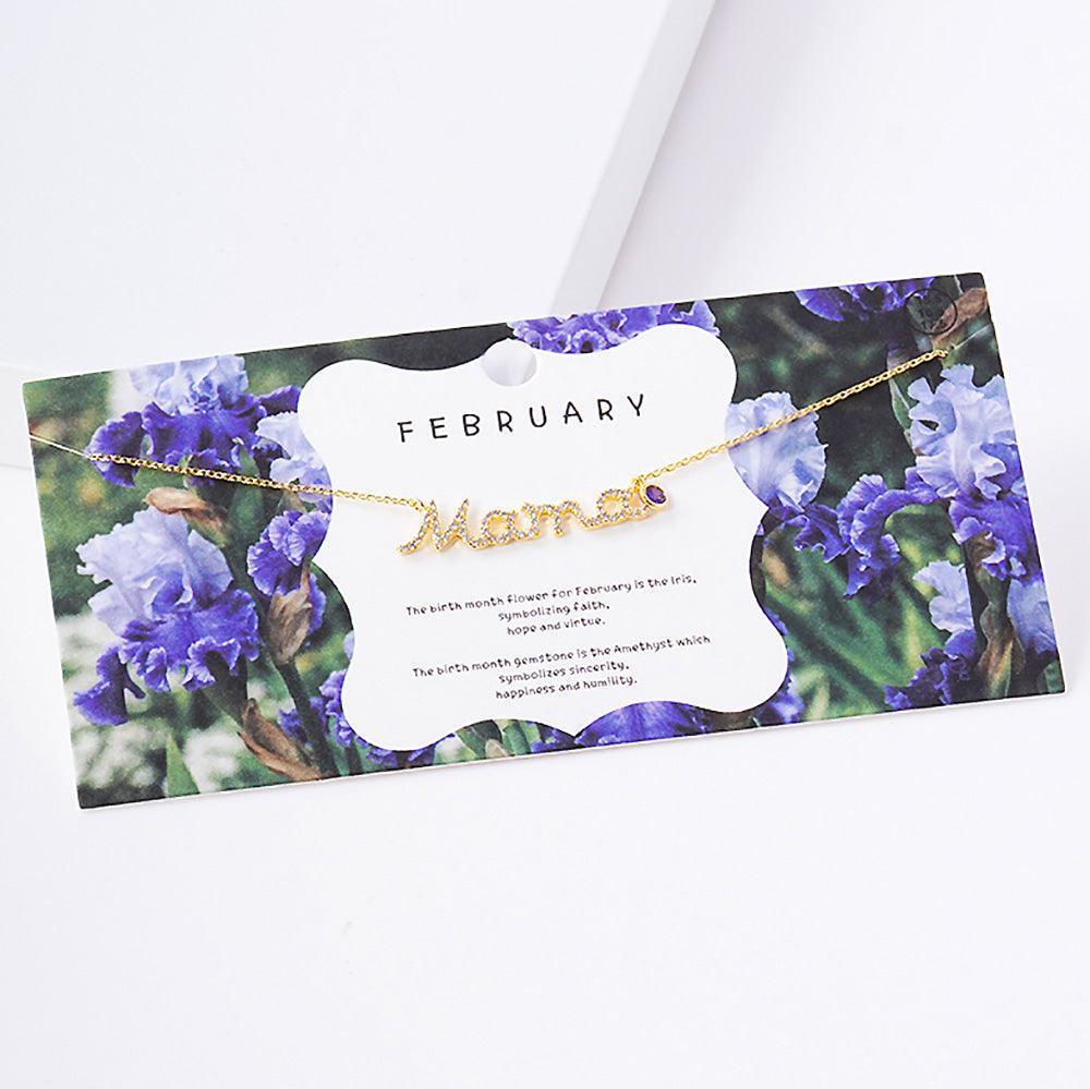 Gold February Birthstone MAMA Message Pendant Necklace - Jewelry Store by Erik Rayo