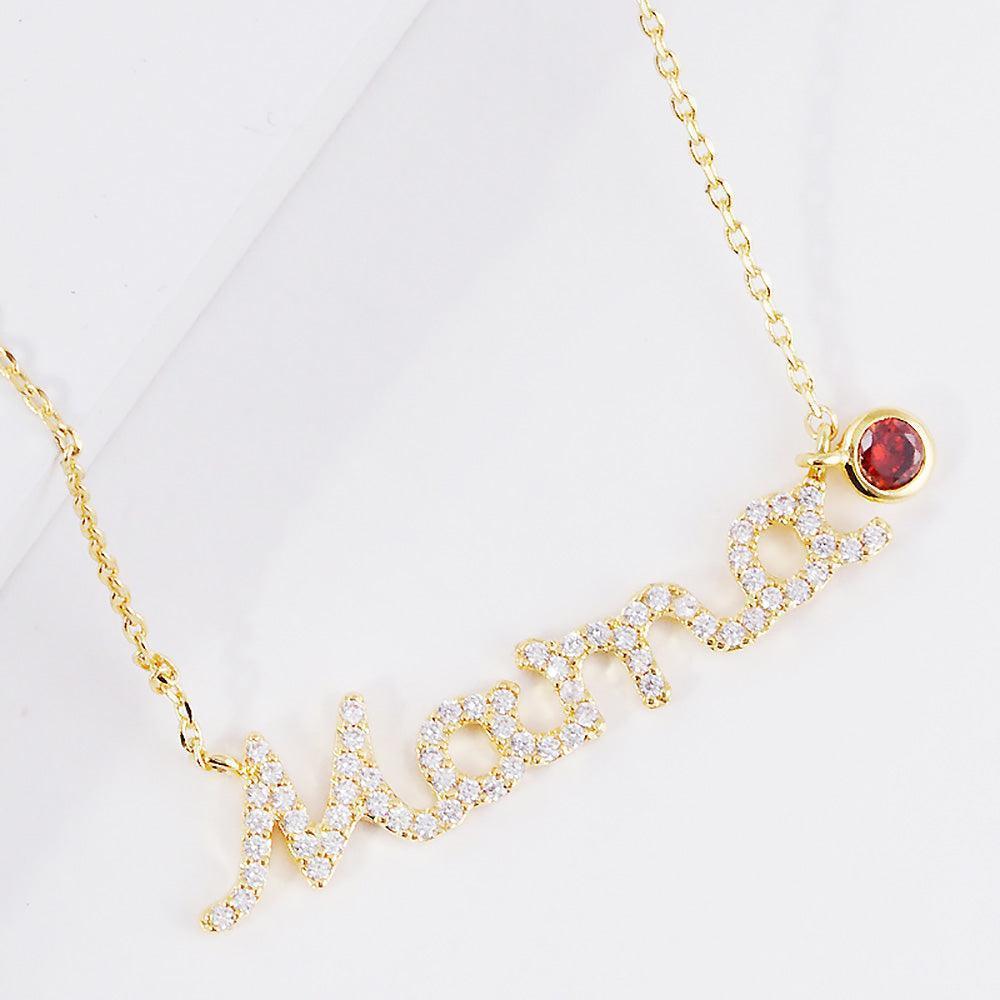 Gold January Birthstone MAMA Message Pendant Necklace - Jewelry Store by Erik Rayo